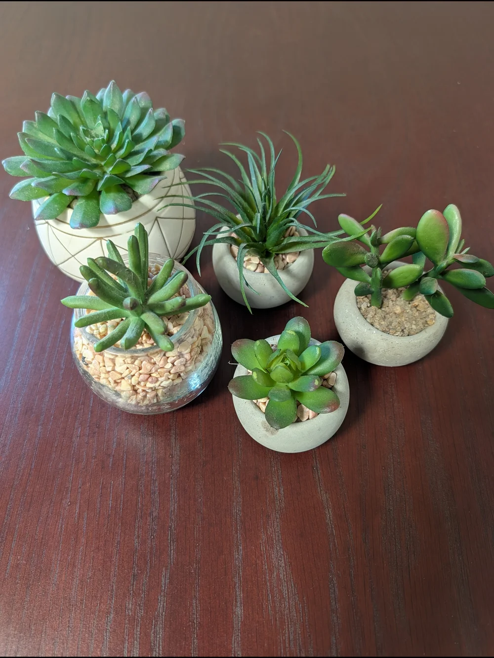 Modern Faux Green Succulent Arrangement in Neutral Planters - Home Accents